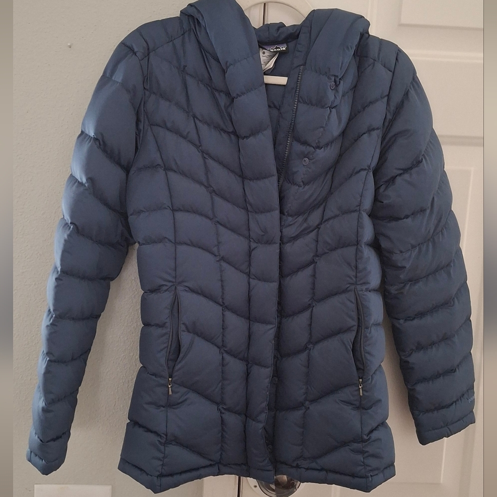 Patagonia Blue Downtown Loft Down Puffer Jacket Medium Fitted Warm Women - Picture 2 of 10